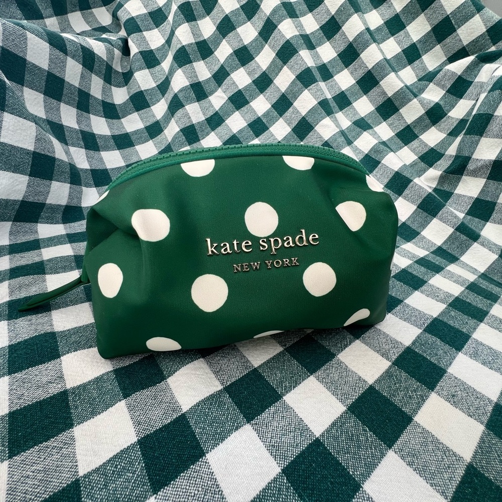 Kate Spade Green Polka Dot Cosmetic Bag